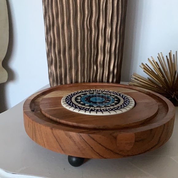 Flower Power Goodwood Cheese Tray pedestal tile wooden Mexican style boho‎ - Picture 7 of 12